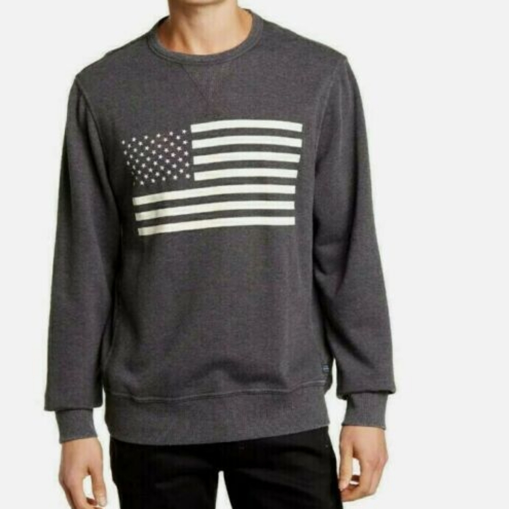 Lucky Brand Venice Burnout Gray American Flag Graphic Print Crewneck Sweatshirt